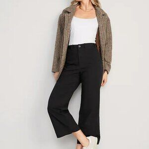High-Waisted Wide-Leg Cropped Chino Pants